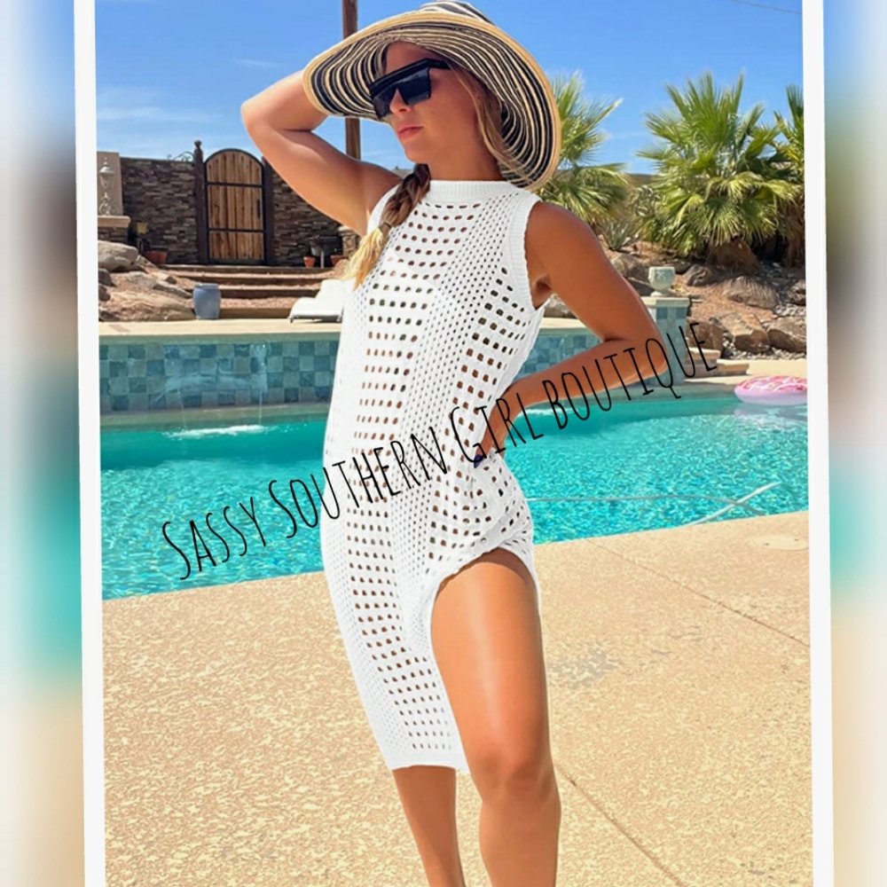 🆕⭐ White crochet midi cover up